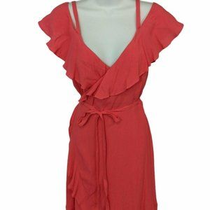 Cupcakes and Cashmere Coral Ruffled Wrap Dress M
